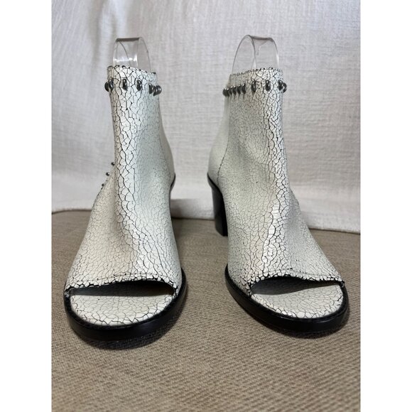 FRYE Brielle Rebel Peep Toe Women's Crackle Leather Bootie Ankle Boots White 5.5 - Picture 4 of 12